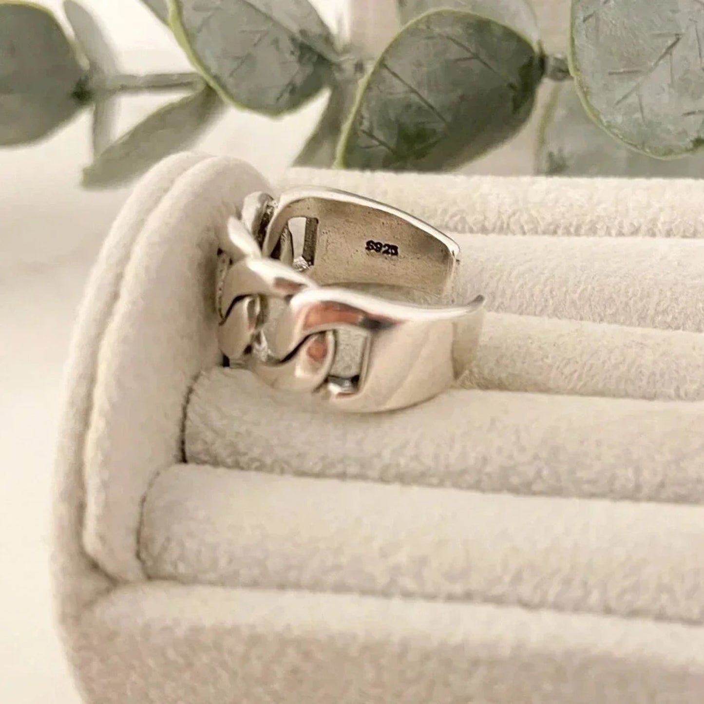 925 Sterling Silver Chunky Chain Link Ring Minimalist Curb Chain Ring