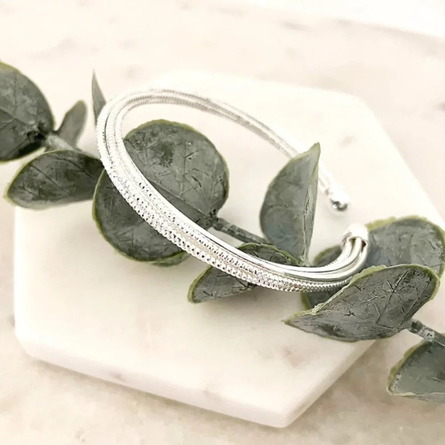 925 Sterling Silver Cuff Bracelet Silver Bangle Shiny Modern Textured Cuff