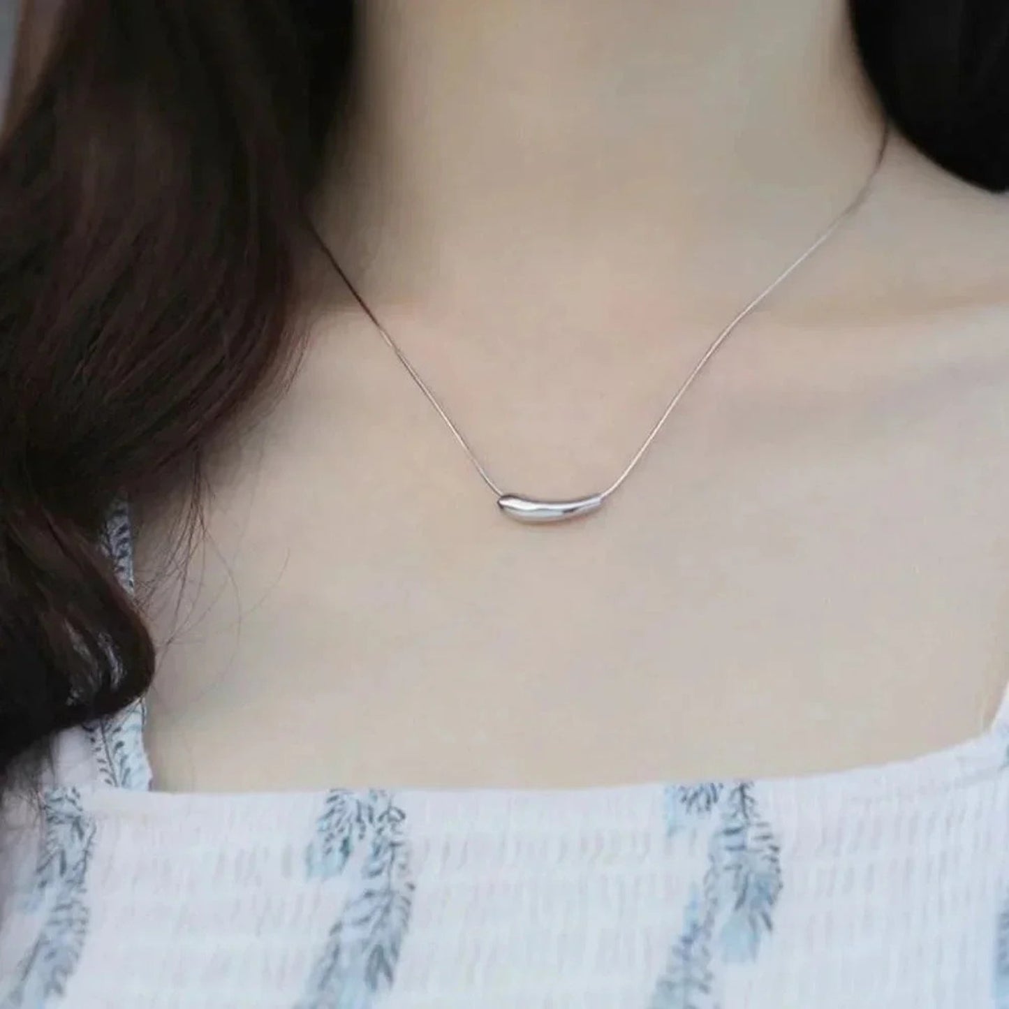 925 Sterling Silver Tube Necklace Bar Necklace Modern Geometric Pendant Necklace