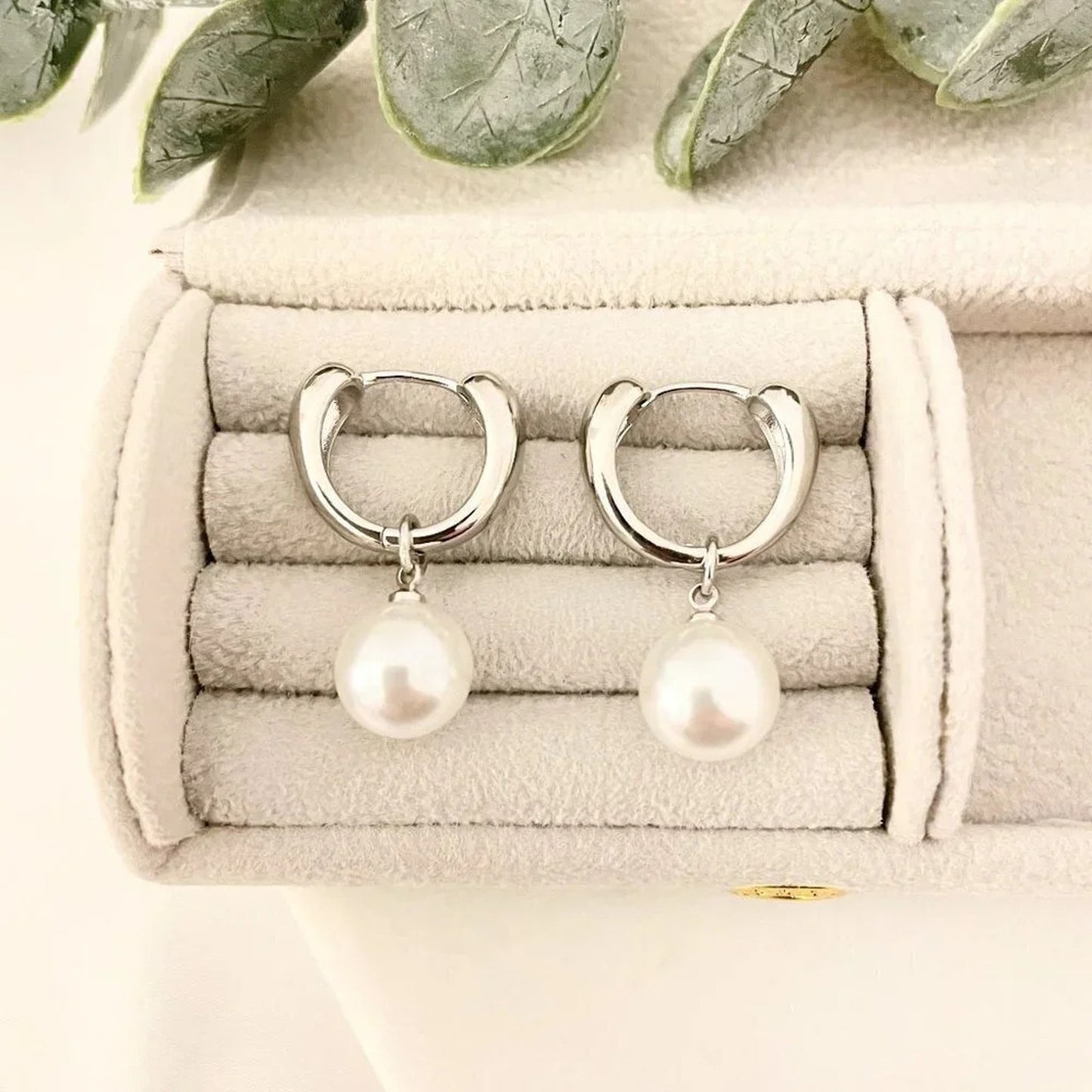925 Sterling Silver Pearl Hoop Earrings Pearl Dangle Earrings