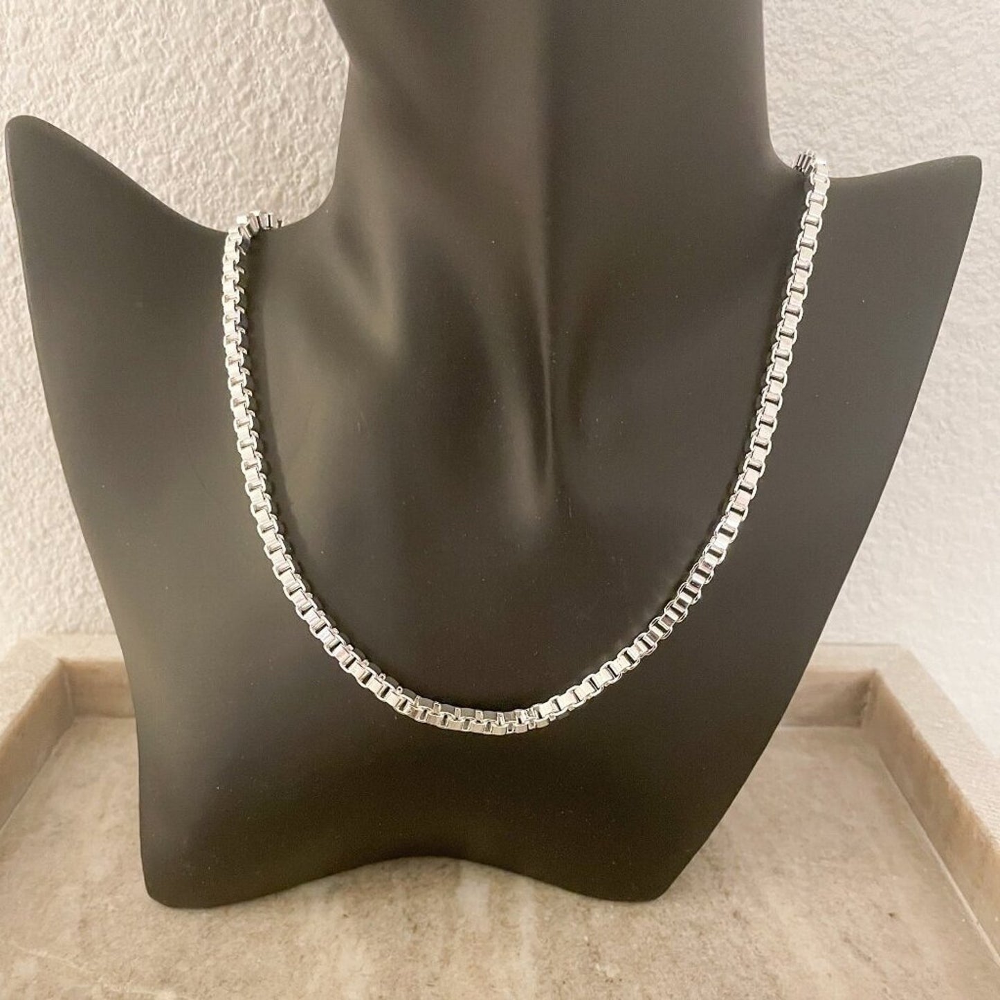 925 Sterling Silver Box Chain Necklace 4 MM Box Chain Statement Necklace