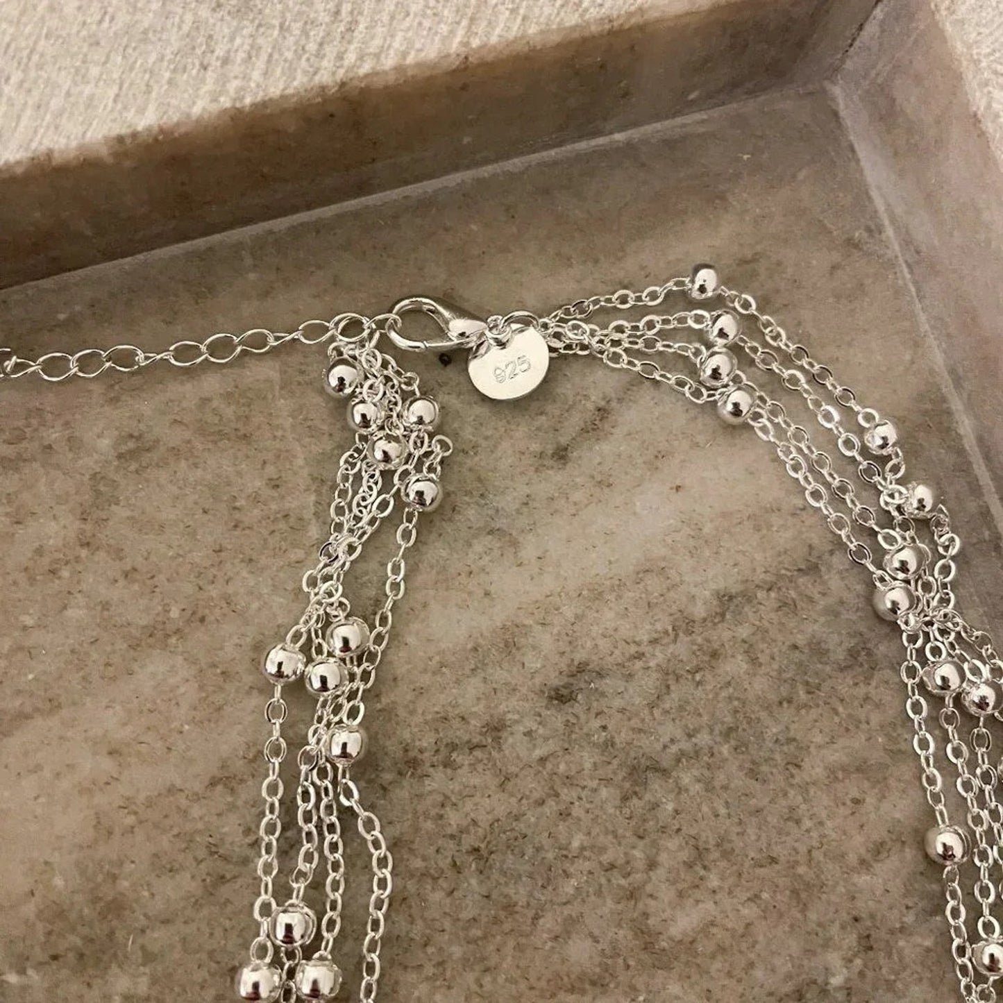 925 Sterling Silver Bead Multi Layer Necklace Statement Necklace Bead Necklace