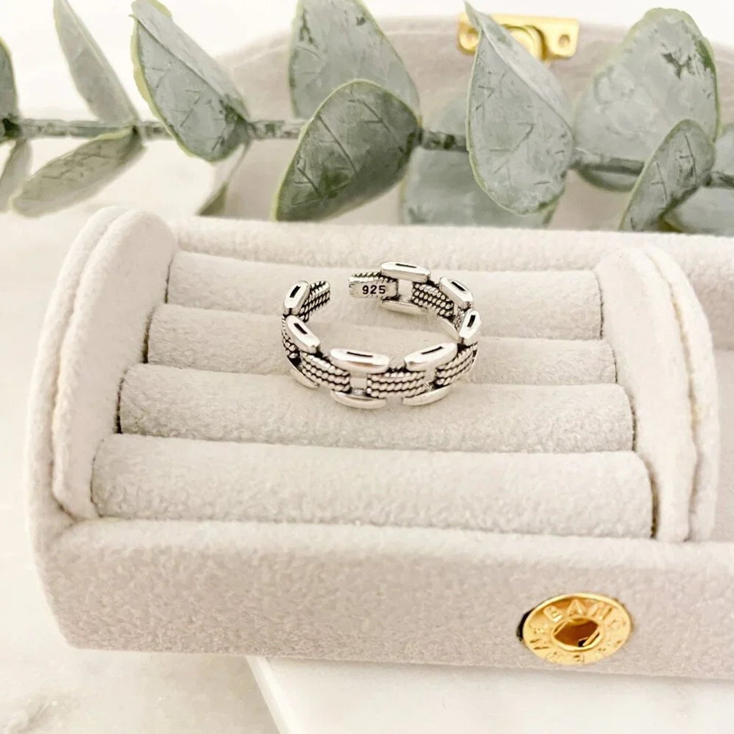 925 Sterling Silver Minimalist Ring Chain Link Ring Modern Ring Band