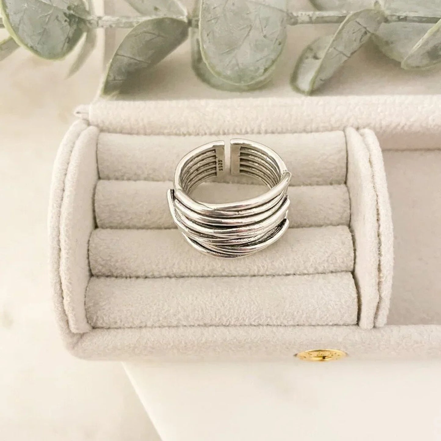 925 Sterling Silver Chunky Ring Thick Wide Ring Band Multi Layer Vintage Ring