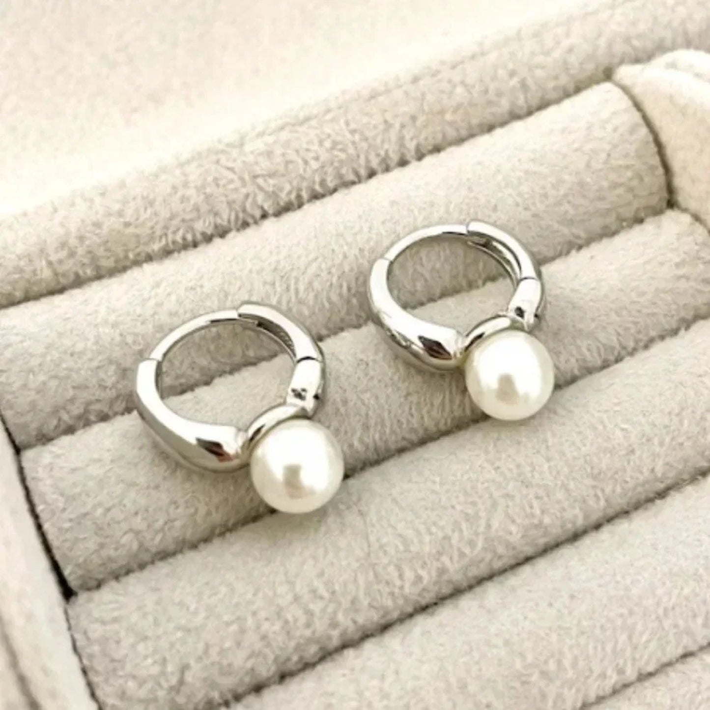 925 Sterling Silver Pearl Huggie Earrings Small Huggie Hoop Earrings