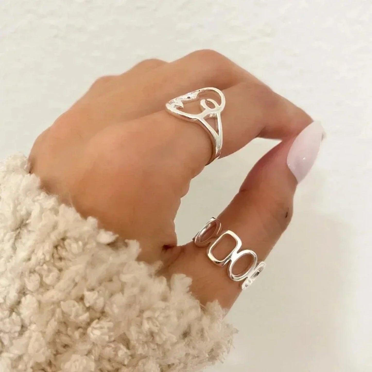 925 Sterling Silver Minimalist Ring Geometric Ring Abstract Face Ring