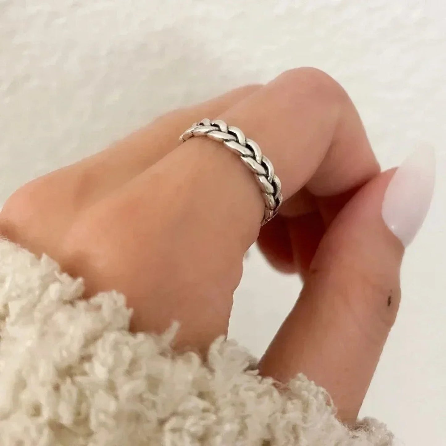 925 Sterling Silver Minimalist Ring Thin Chain Link Ring Dainty Ring