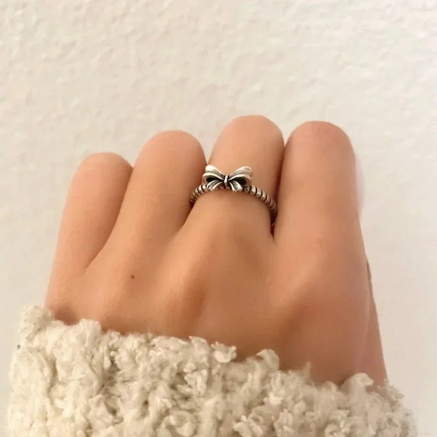 925 Sterling Silver Minimalist Tiny Bow Ring Dainty Ring Modern Boho Ring
