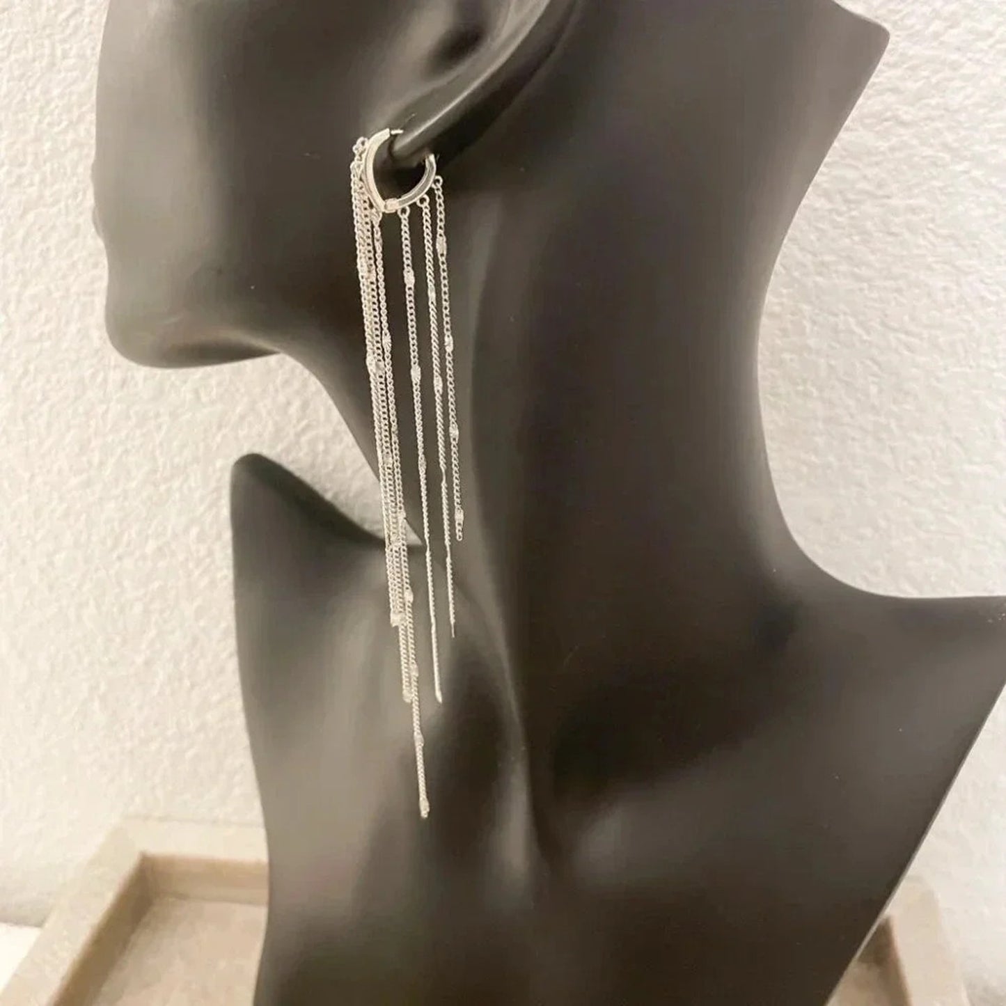 925 Sterling Silver Long Tassel Earrings Sequin Earrings Dangle Drop Earrings