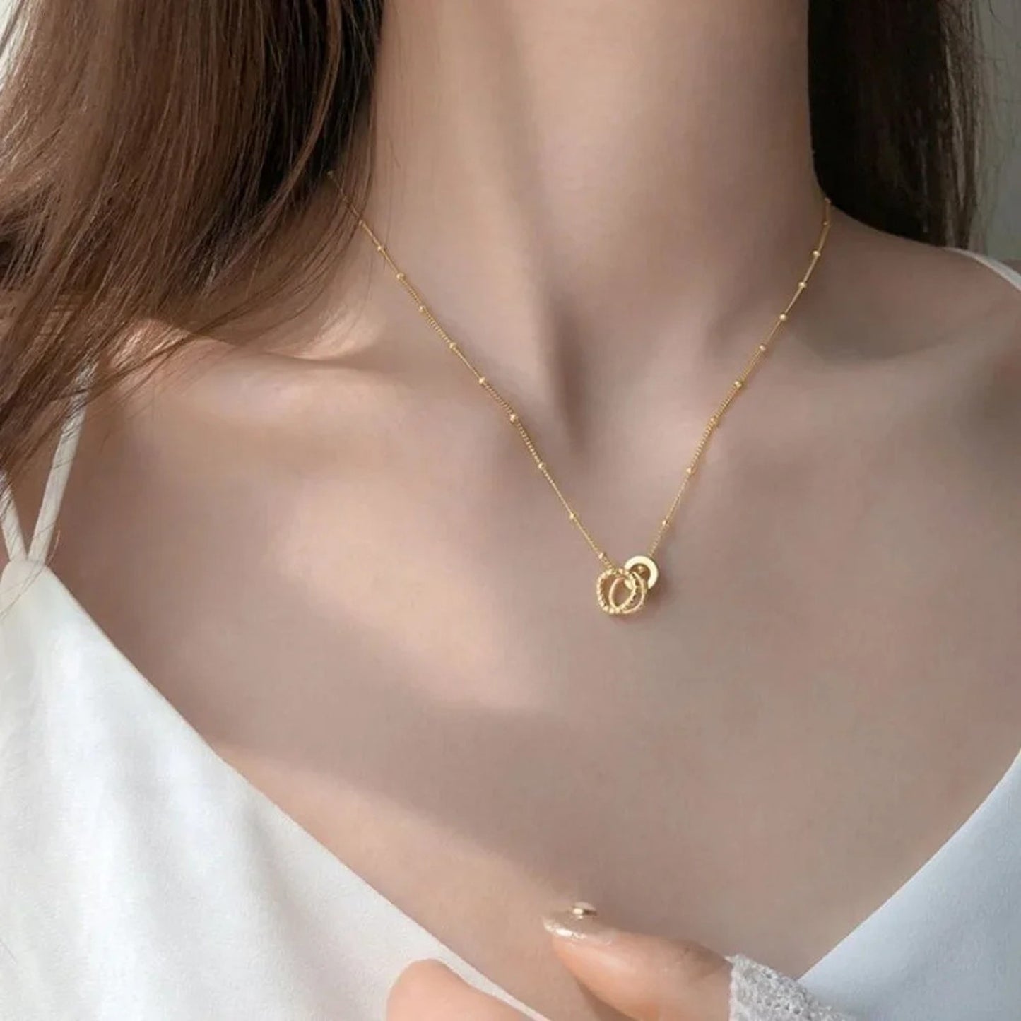 925 Sterling Silver Dainty Bead Satellite Chain Necklace Circle Pendant Necklace