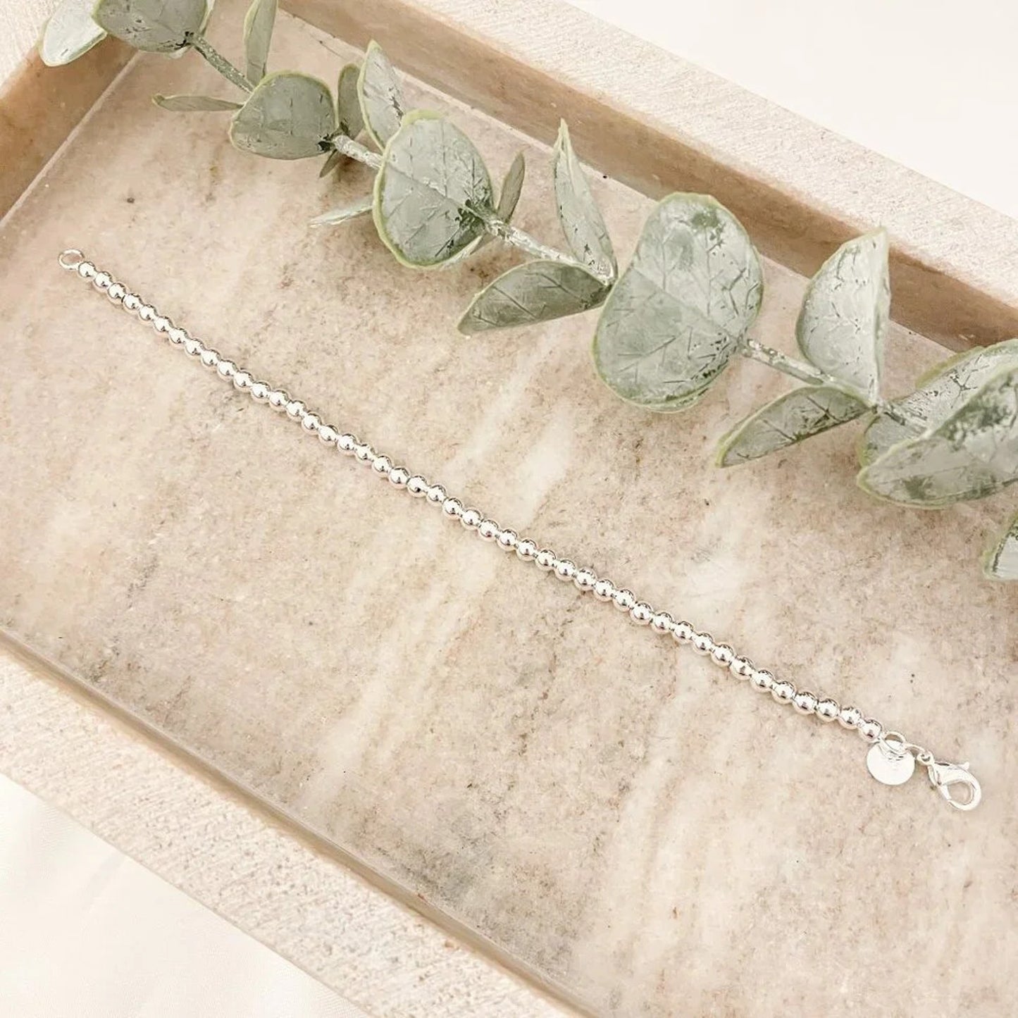 925 Sterling Silver Bead Bracelet 4 mm Ball Bracelet 7" Bracelet