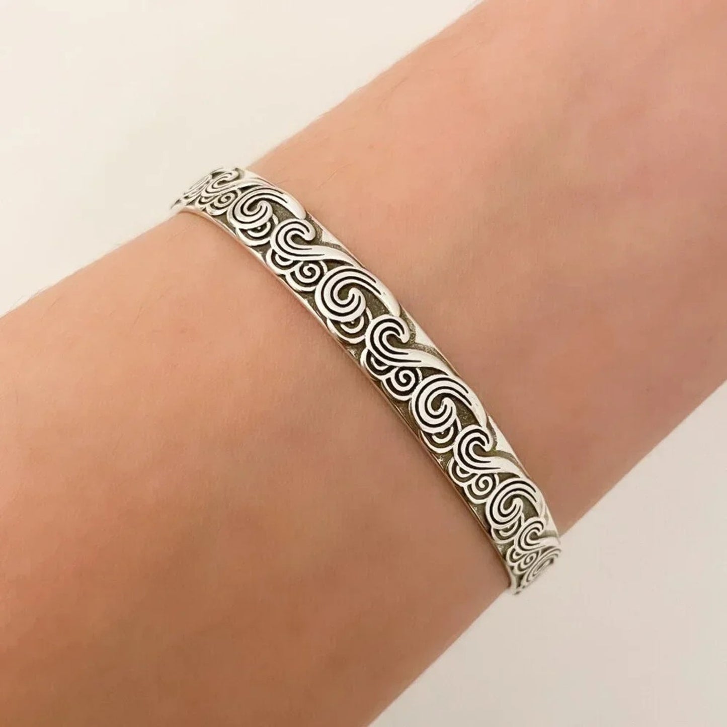 925 Sterling Silver Chunky Bangle Cuff Bracelet Engraved Sterling Silver Bangle