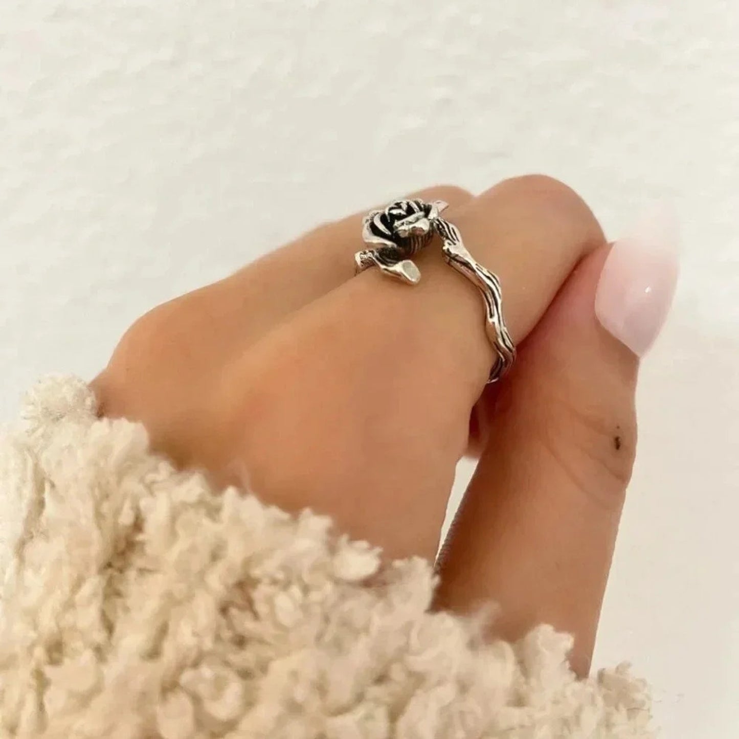 925 Sterling Silver Rose Engraved Ring Silver Vintage Flower Ring
