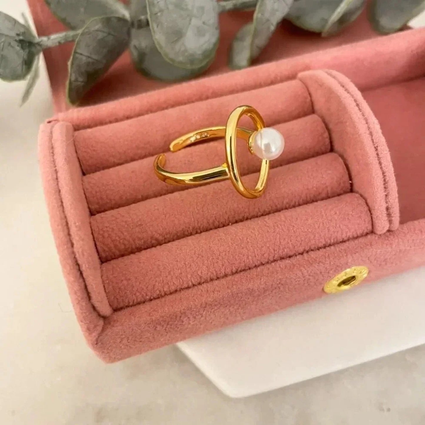 925 Sterling Silver Gold Pearl Statement Ring Boho Minimalist Oval Round Ring
