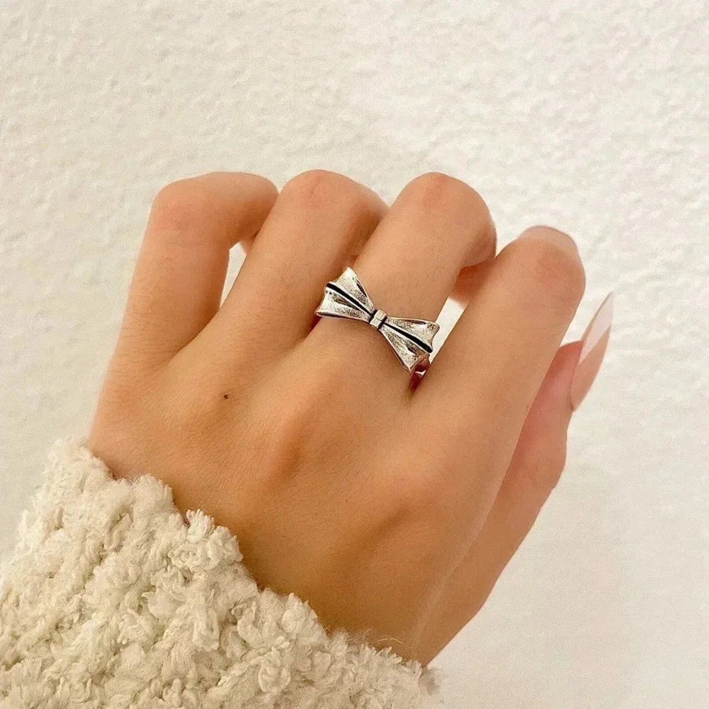 925 Sterling Silver Bow Ring Minimalist Ring Dainty Ring Band Stackable Ring