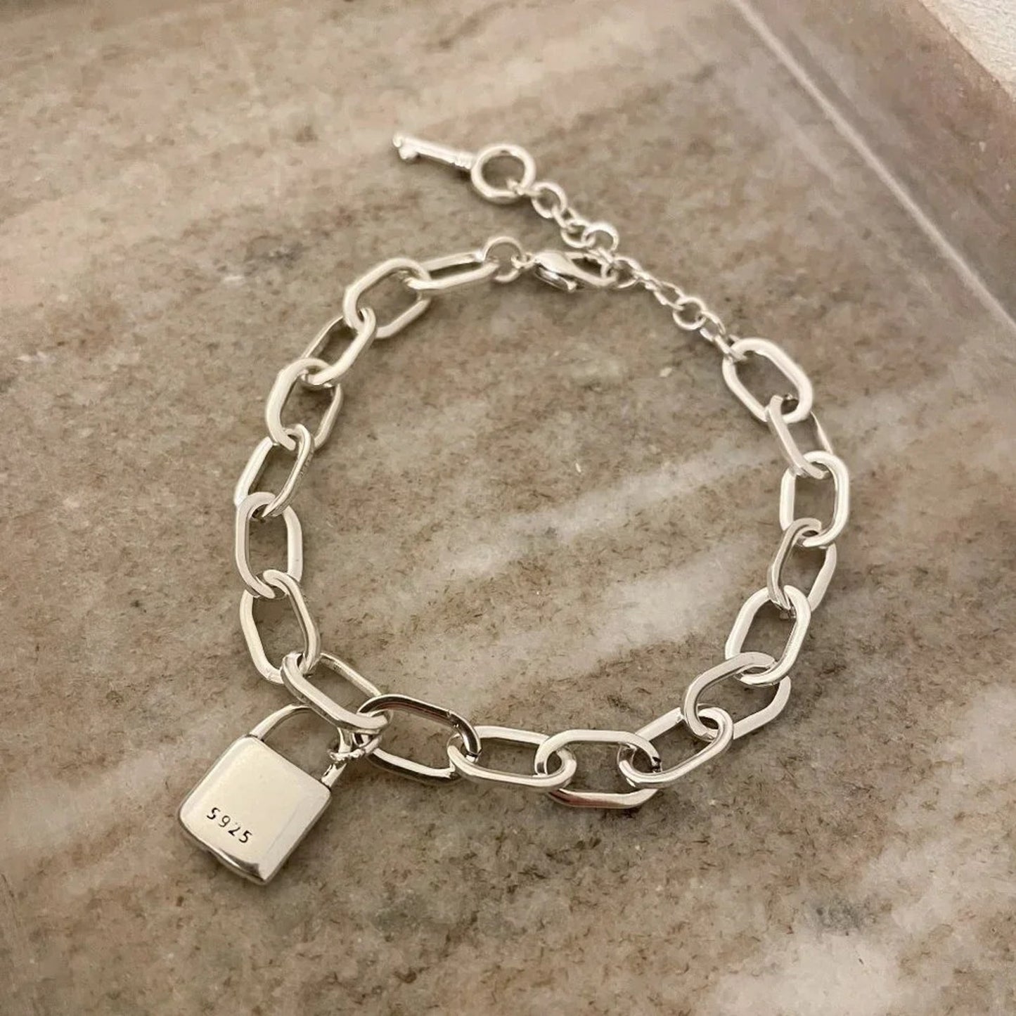 925 Sterling Silver Lock Bracelet Padlock Bracelet Lock & Key Bracelet