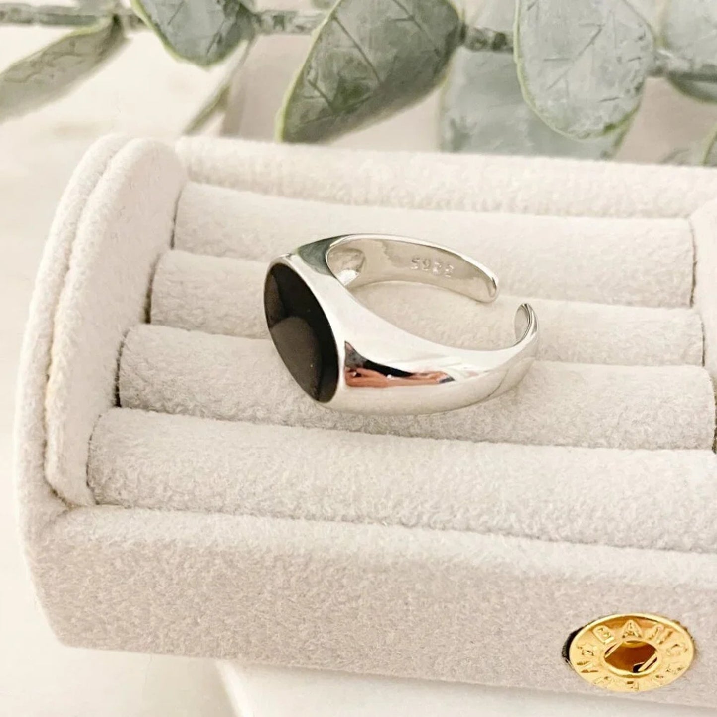 925 Sterling Silver Black Oval Ring Chunky Ring Minimalist Geometric Ring