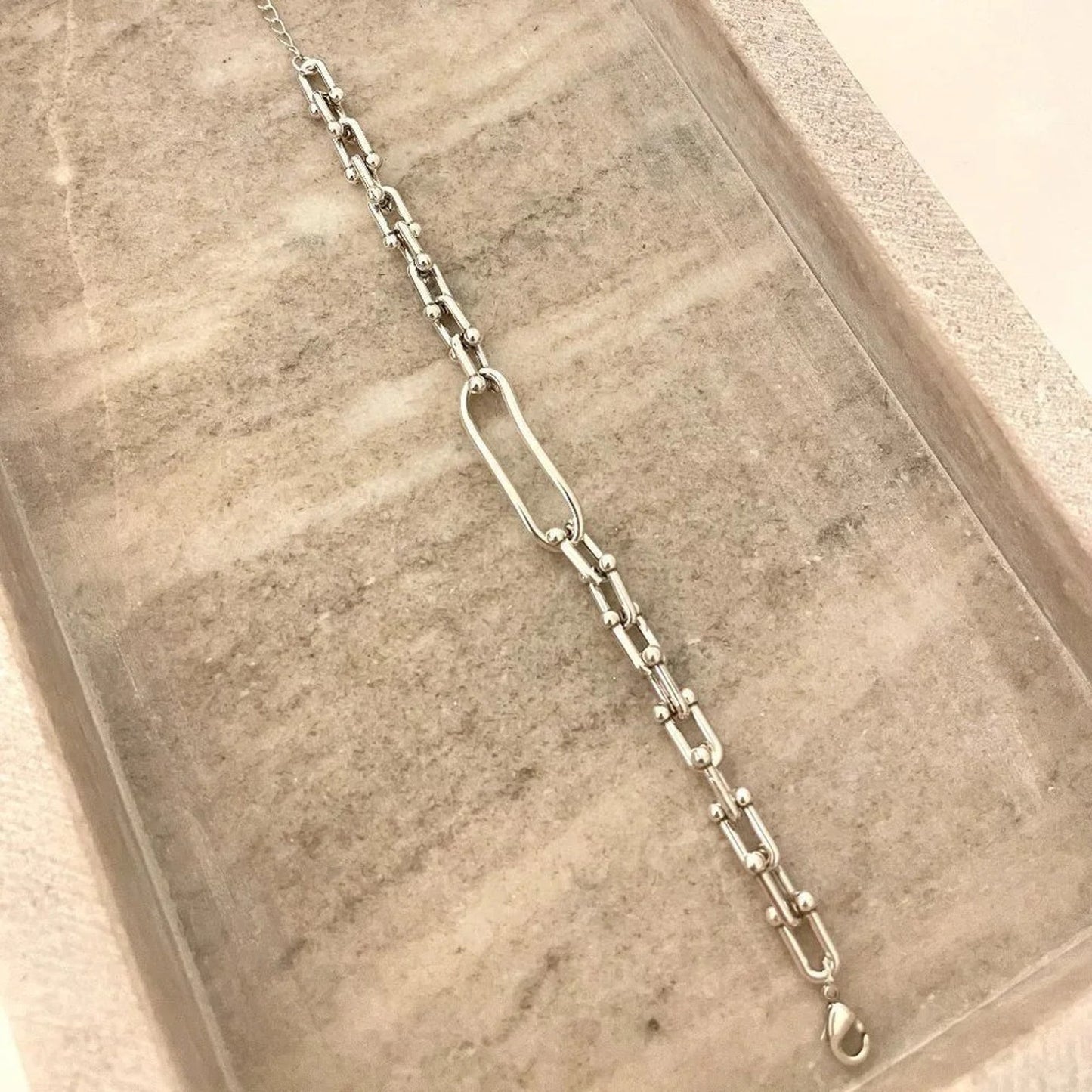 925 Sterling Silver Chunky U Link Bracelet Silver Large Chain Link bracelet