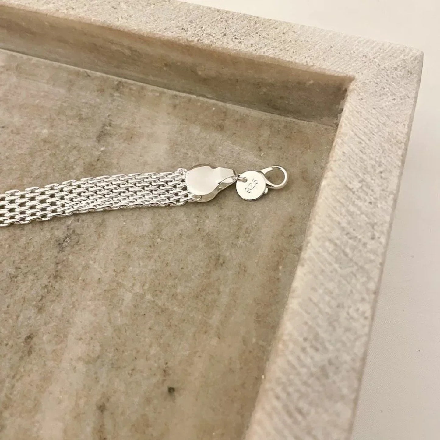 925 Sterling Silver Mesh Bracelet Wide Chunky Thick Bracelet Large Bracelet