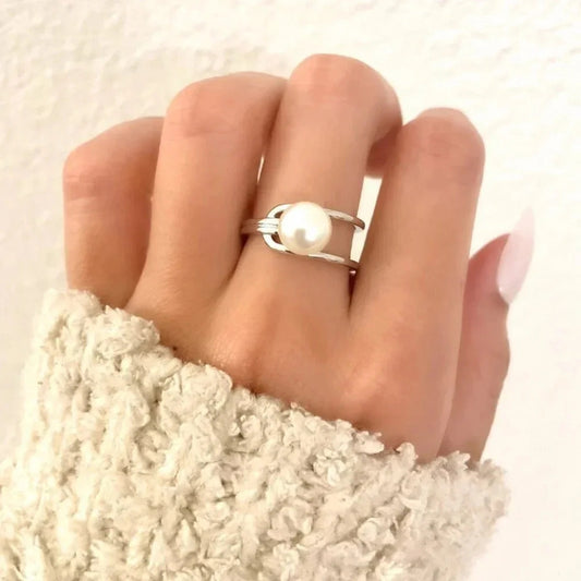 925 Sterling Silver Pearl Ring Minimalist Dainty Ring Pearl Accent Ring