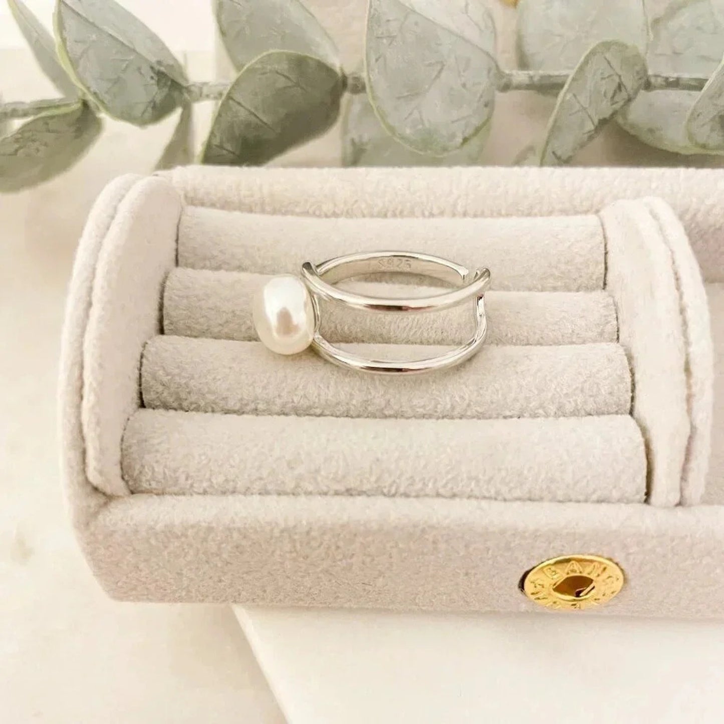 925 Sterling Silver Pearl Ring Minimalist Dainty Ring Pearl Accent Ring