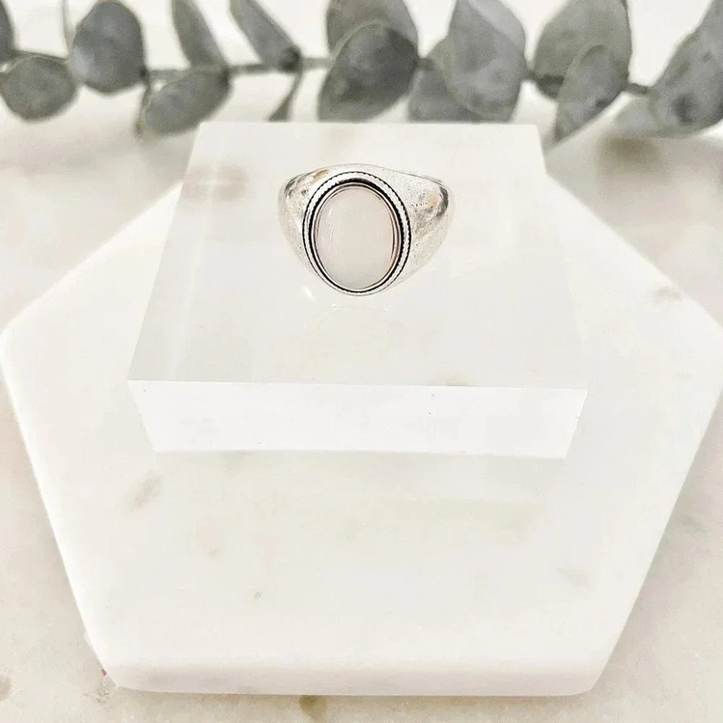 925 Sterling Silver Moonstone Ring Chunky Silver Ring Vintage Stone Ring