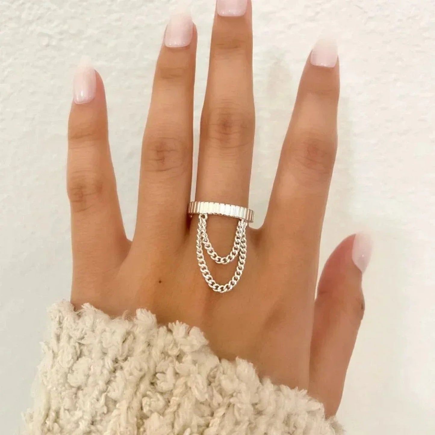 925 Sterling Silver Dangle Chain Drop Ring Minimalist Dainty Ring