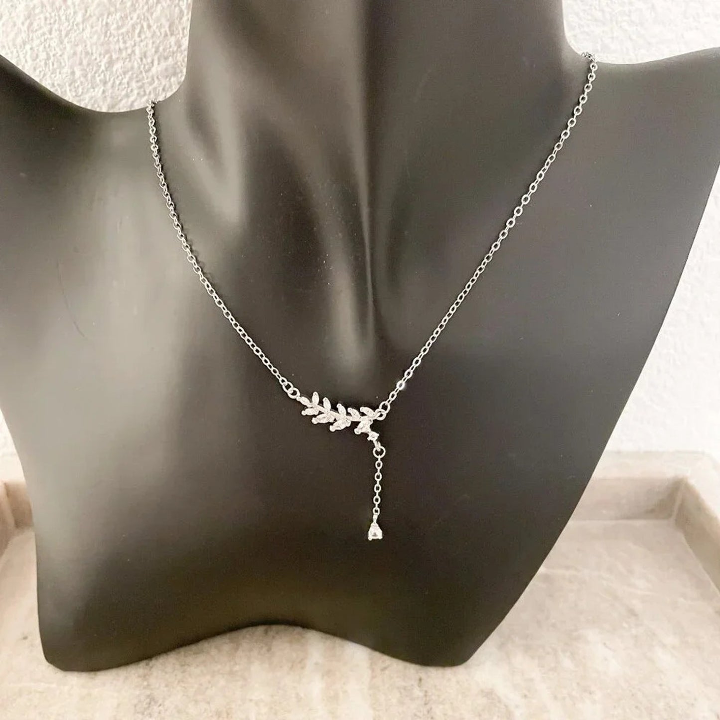 925 Sterling Silver Dainty Diamond Necklace CZ Leaf Necklace Twig Necklace