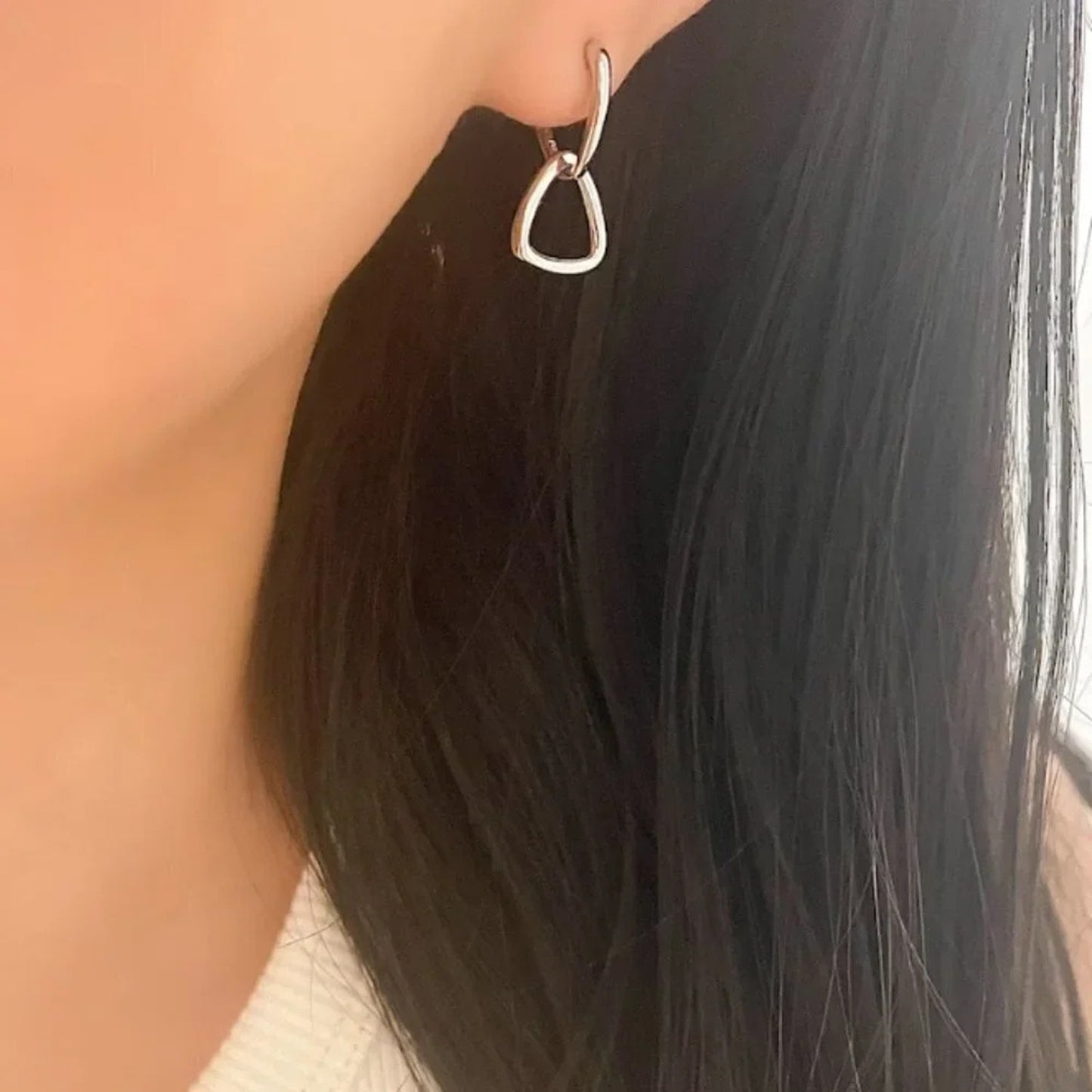 925 Sterling Silver Double Link Earrings Silver Dangle Drop Earrings