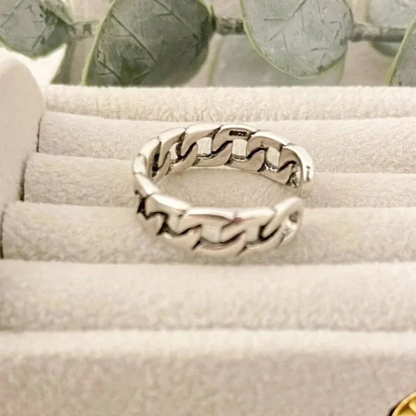 925 Sterling Silver Chunky Chain Link Ring Minimalist Curb Chain Ring