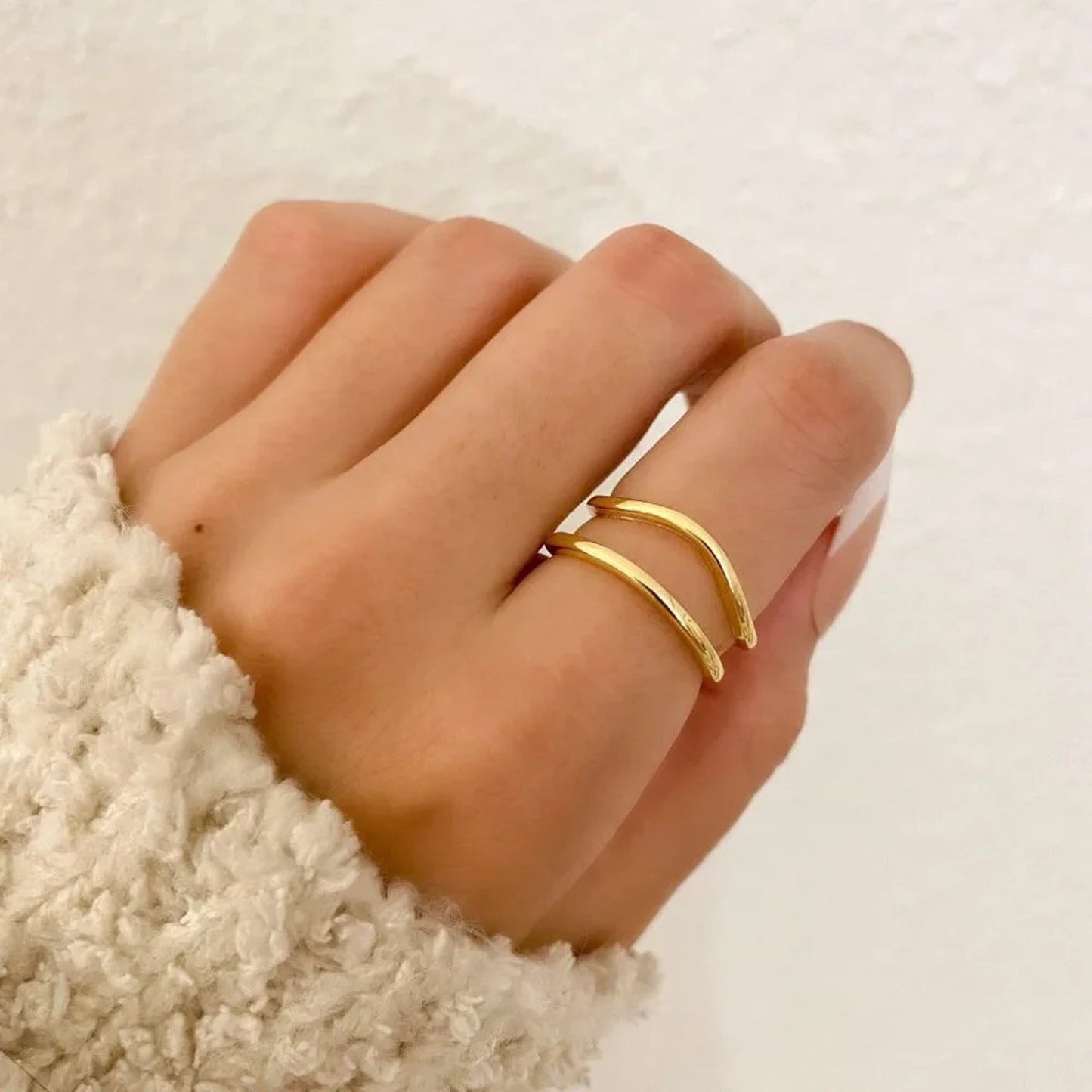 925 Sterling Silver Gold Wave Ring Dainty Gold Ring Minimalist Stackable Ring