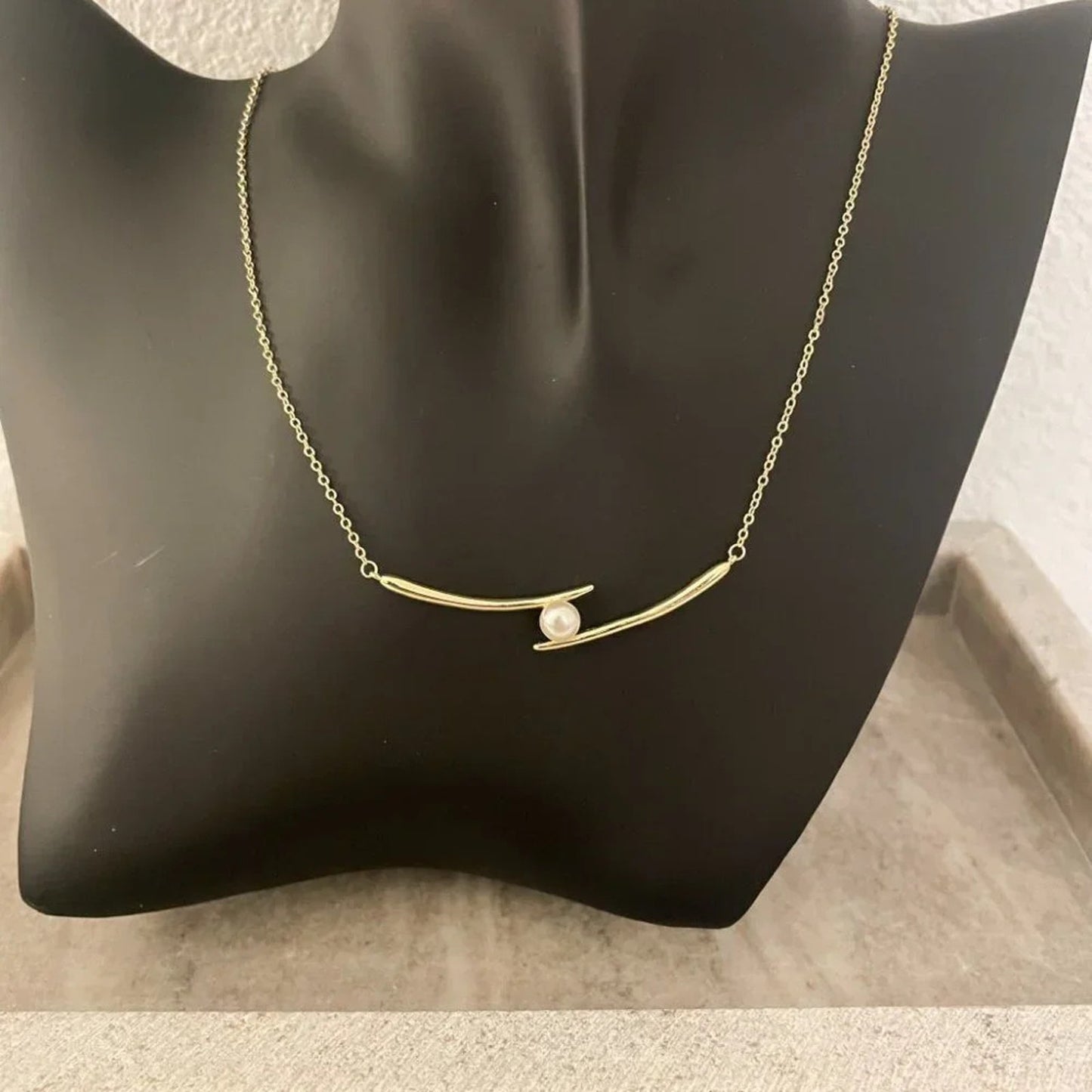 925 Sterling Silver Double Bar Pearl Necklace Chopstick Geometric Tube Necklace