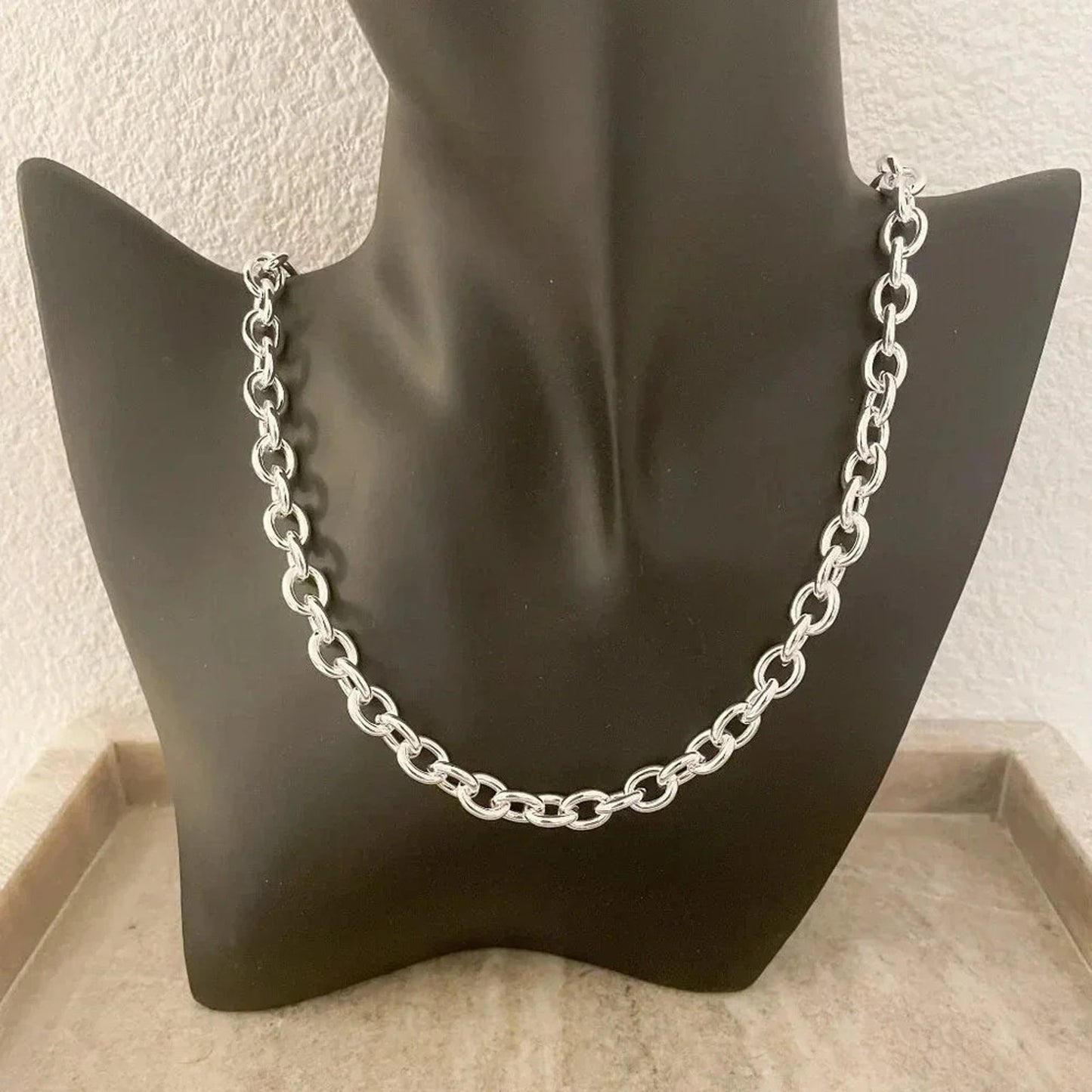 925 Sterling Silver Chain Link Necklace Thick Chunky Silver Statement Necklace