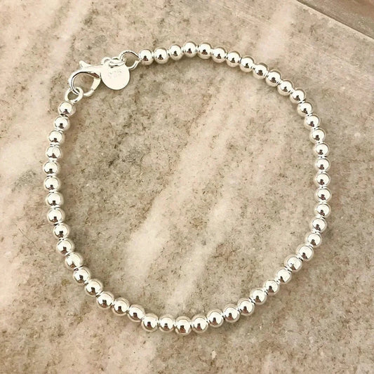 925 Sterling Silver Bead Bracelet 4 mm Ball Bracelet Small Round Bead Bracelet