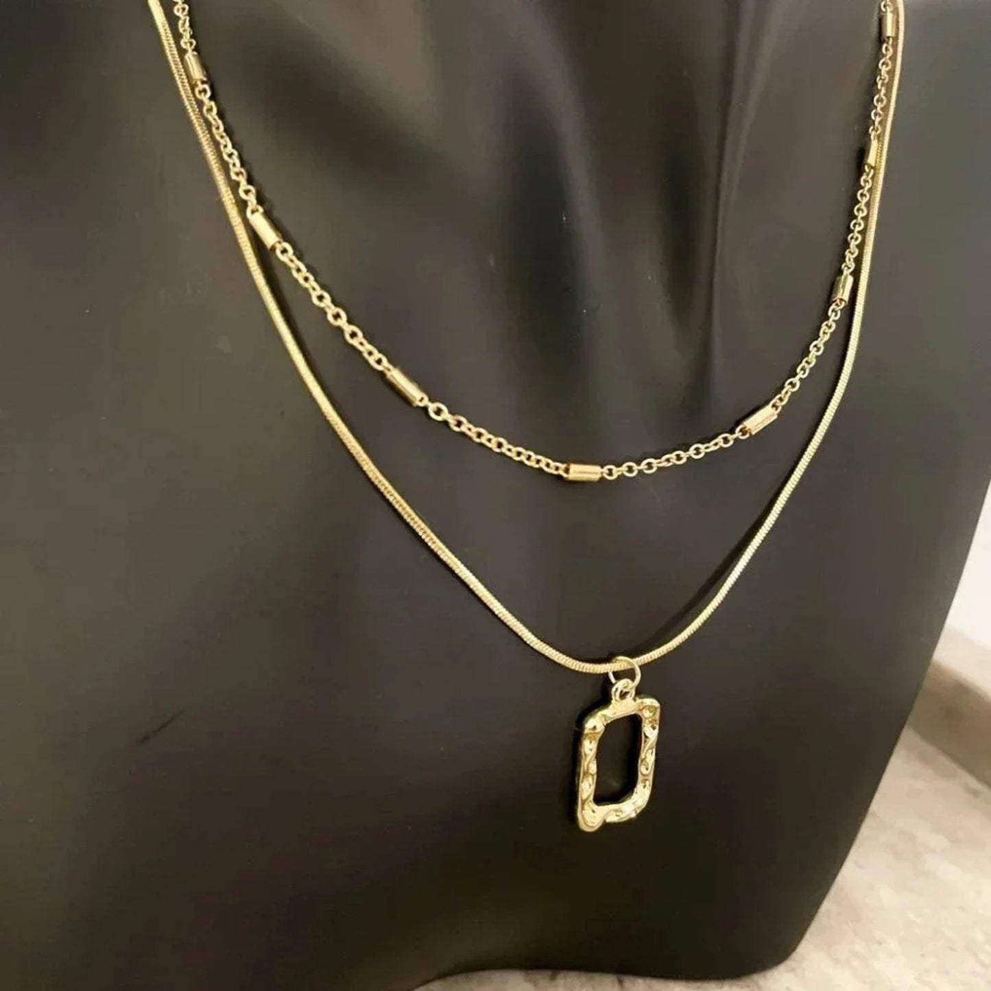925 Sterling Silver Necklace Set Geometric Textured Square Pendant Sequin Chain