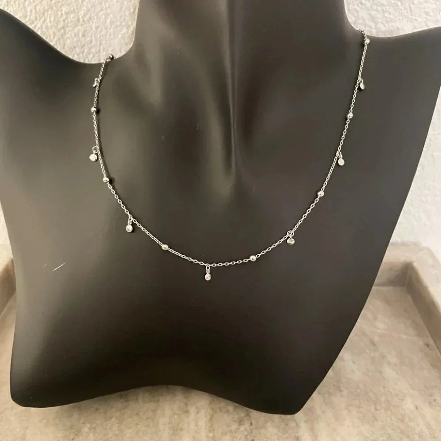 925 Sterling Silver Dainty Bead Necklace Satellite Chain Choker Necklace
