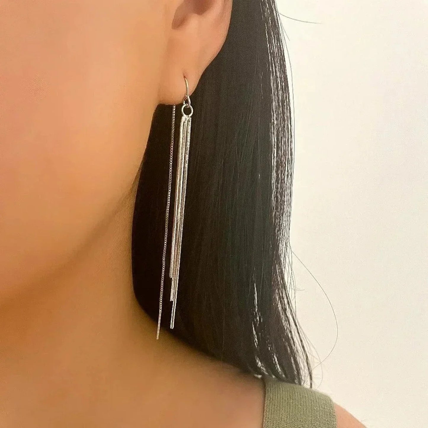 925 Sterling Silver Dangle Long Drop Earrings Silver Threader Earrings