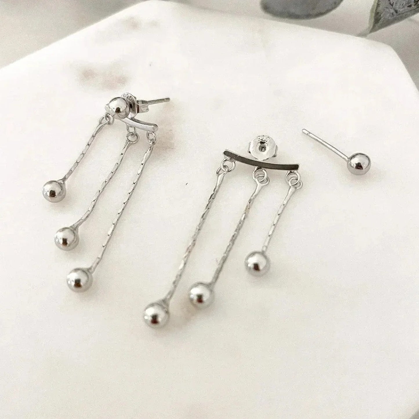 925 Sterling Silver Dangle Ball Earrings Long Drop Earrings Minimalist Dainty