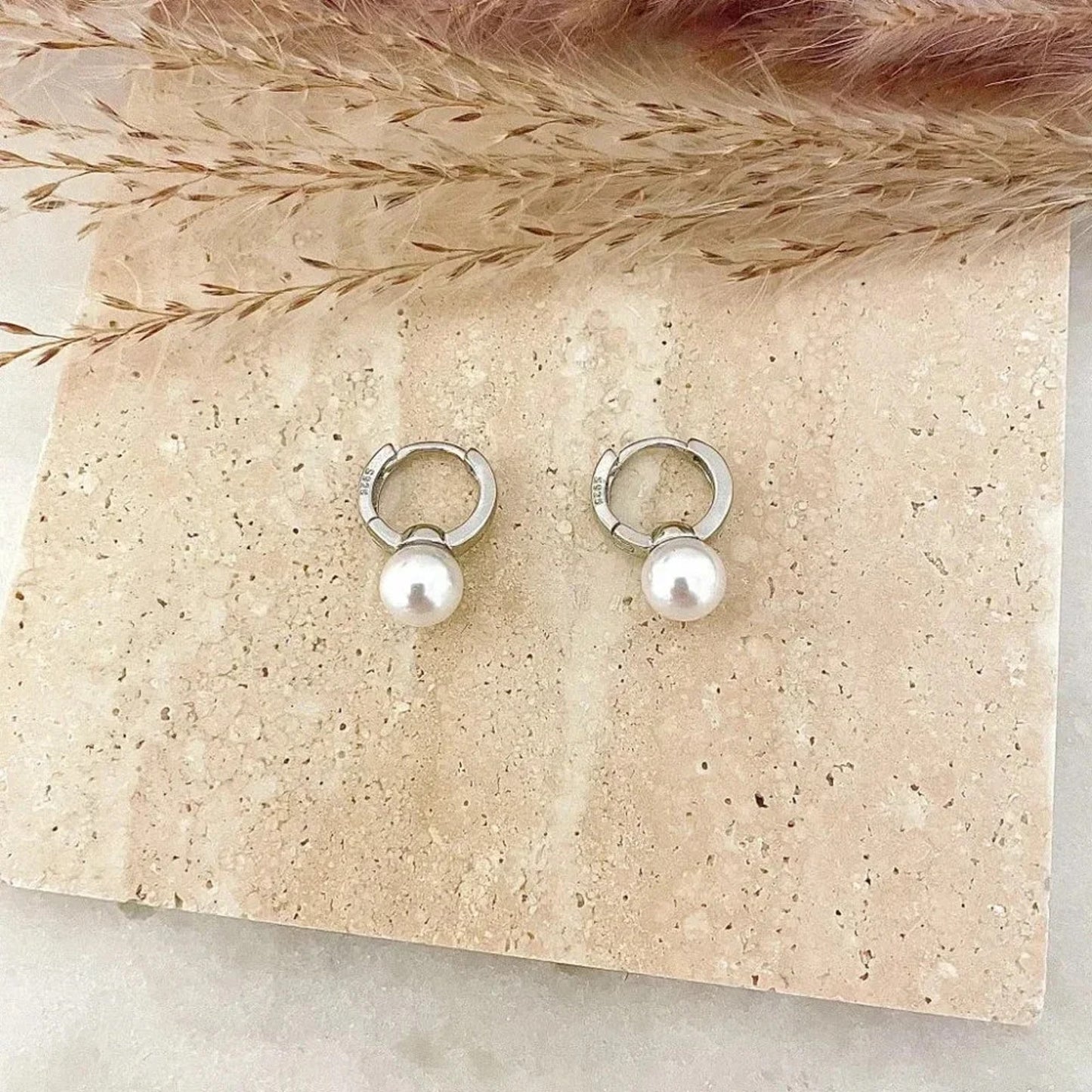 925 Sterling Silver Pearl Huggie Earrings Small Huggie Hoop Earrings