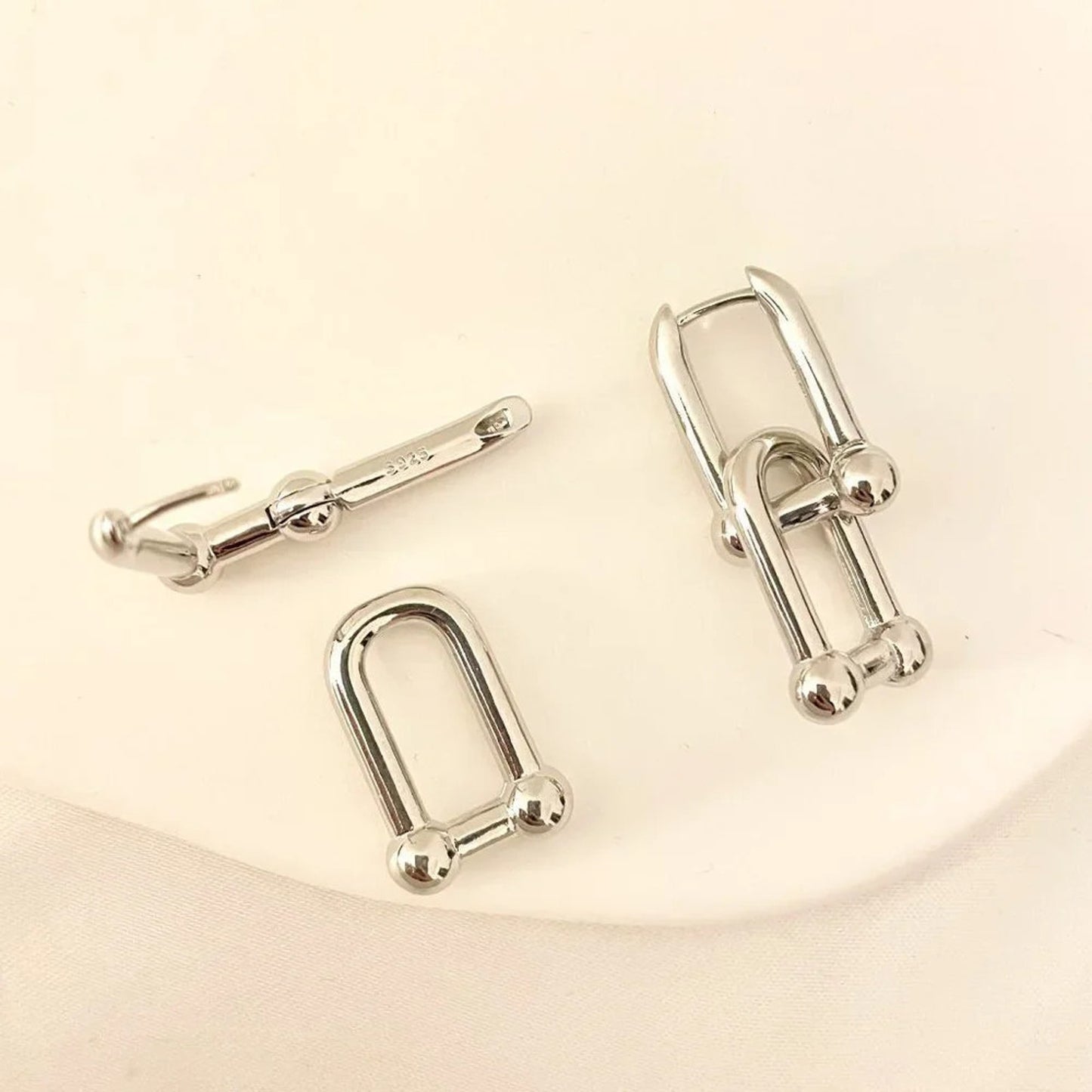 925 Sterling Silver Chunky U Link Earrings Thick Bold Hardware Earrings