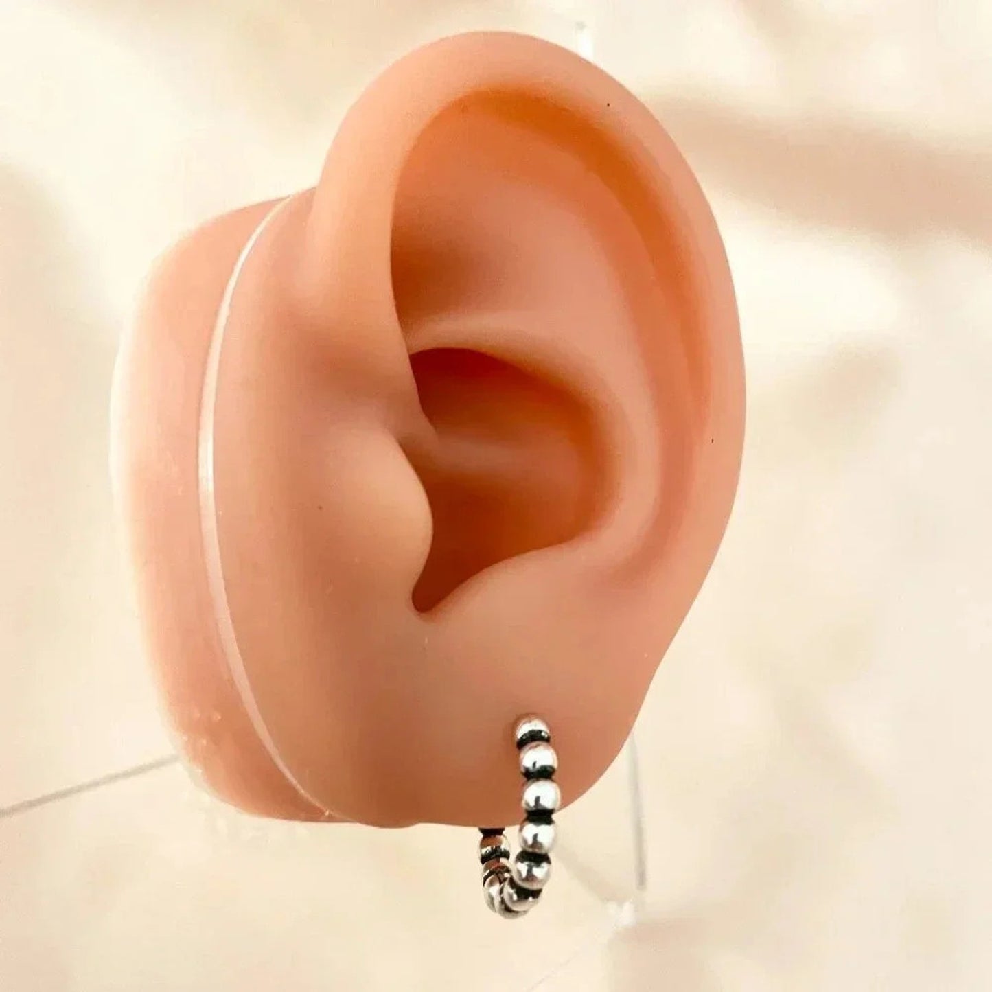 925 Sterling Silver Small Hoop Earrings Bead Earrings 14 mm Small Hoops