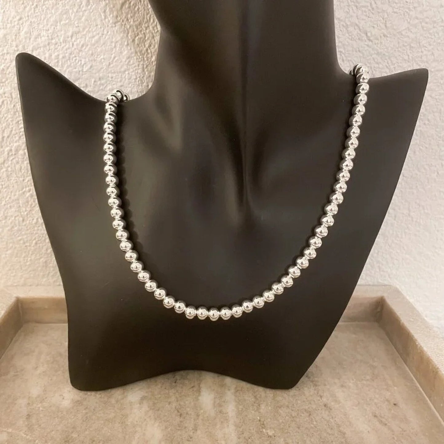 925 Sterling Silver Bead Necklace 6 MM Bead Necklace Ball Statement Necklace