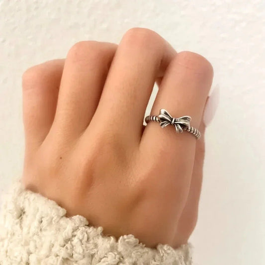 925 Sterling Silver Minimalist Tiny Bow Ring Dainty Ring Modern Boho Ring