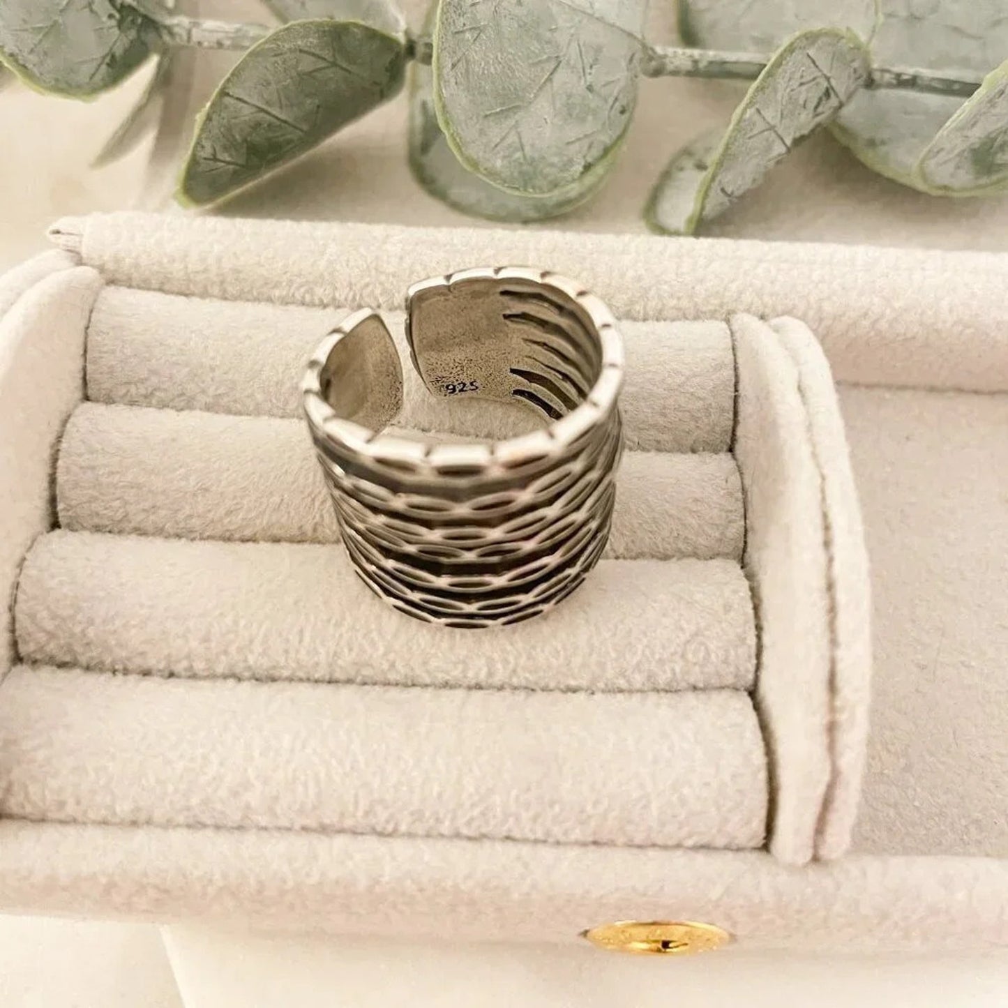 925 Sterling Silver Thick Wide Ring Band Statement Ring Stacked Multi Layer Ring