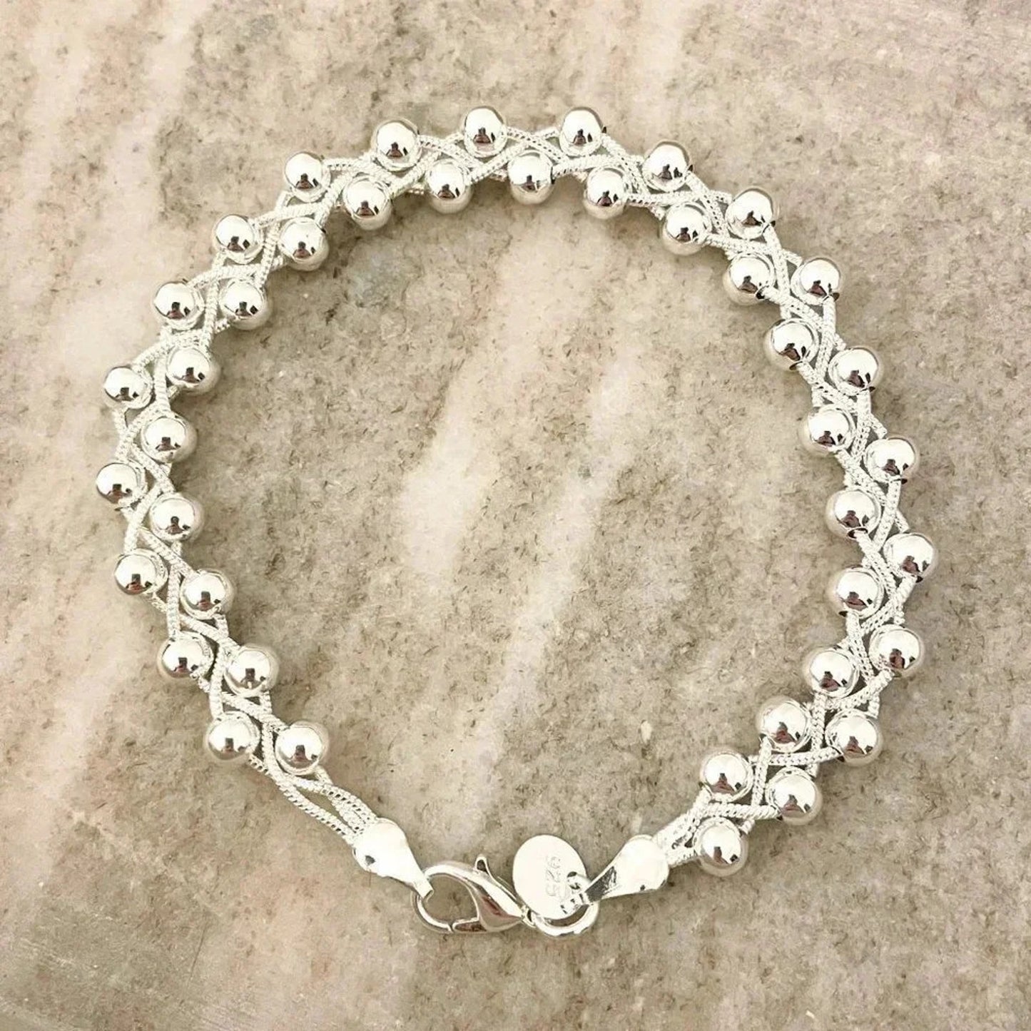 925 Sterling Silver Bead Bracelet 5 MM Ball Bracelet Large Thick Bracelet