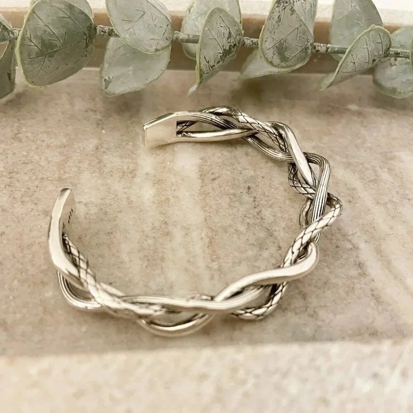 925 Sterling Silver Mens Bangle Bracelet Vintage Cuff Twist Bracelet Modern Cuff