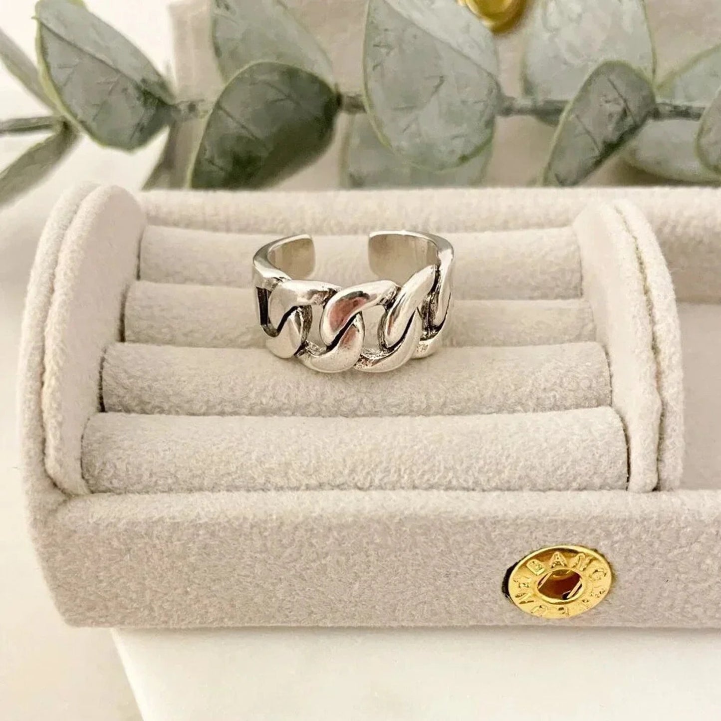 925 Sterling Silver Chunky Chain Link Ring Minimalist Curb Chain Ring