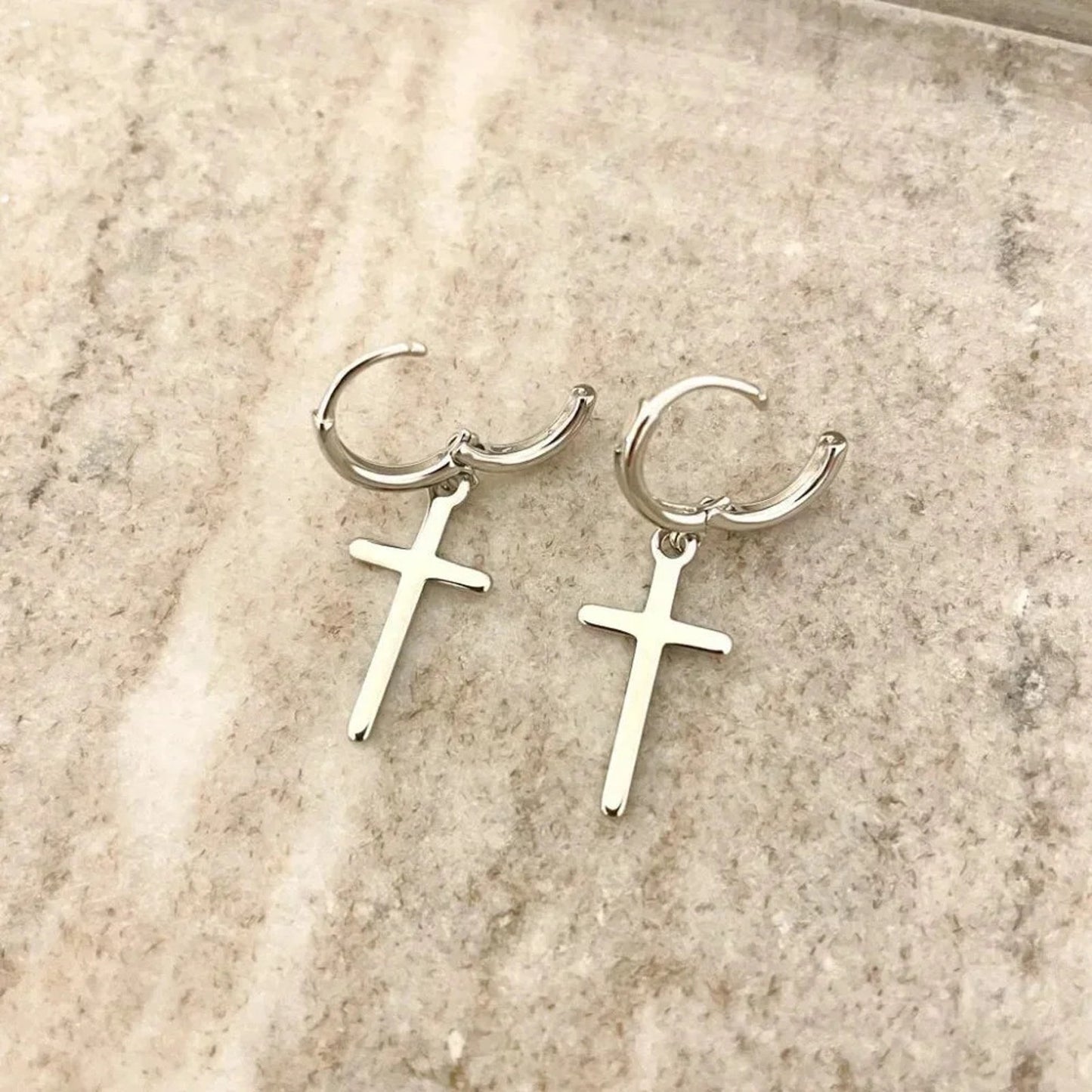 925 Sterling Silver Cross Earrings Cross Huggie Hoop Earrings Minimalist Hoops