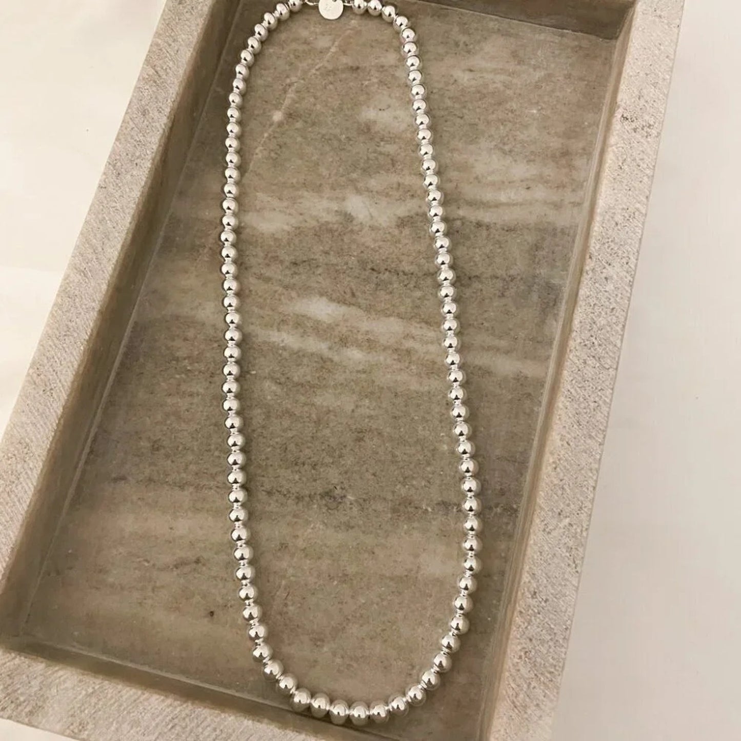 925 Sterling Silver Bead Necklace 6 MM Bead Necklace Ball Statement Necklace