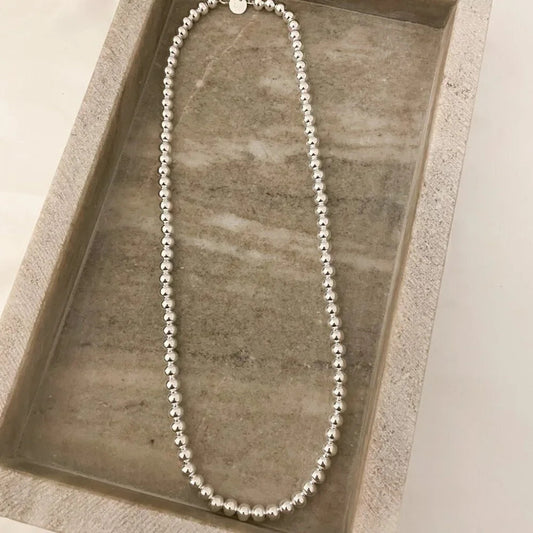 925 Sterling Silver Bead Necklace 6 MM Bead Necklace Ball Statement Necklace
